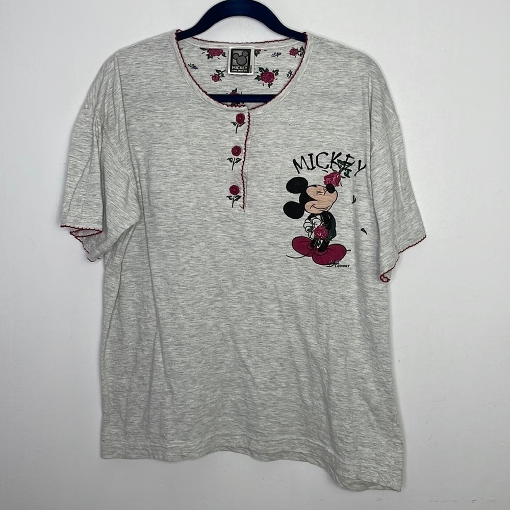 Vintage Disney Mickey Mouse gray flower buttons top